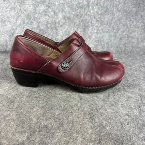 Dansko Shoes Womens 41 Solstice Slip On Wedge Clogs Burgundy Red Silver Swirl